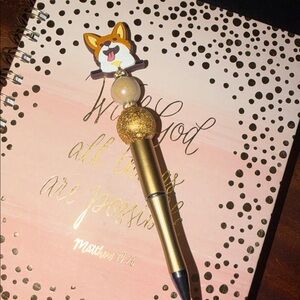 Cute Corgi Beaded Pen with Gold Accents